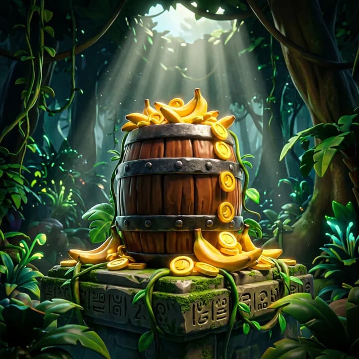 The pot: a barrel overflowing with golden bananas
